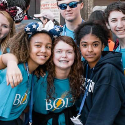 A large group of teenagers participating in Pegasus Springs Education Collective's BOLT student voice program