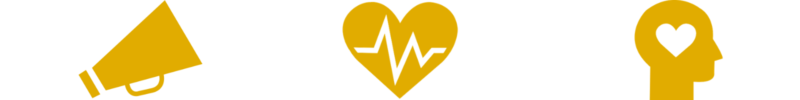 Icons for Student Success and Wellbeing including a megaphone, heart beat, and brain with a heart in the middle