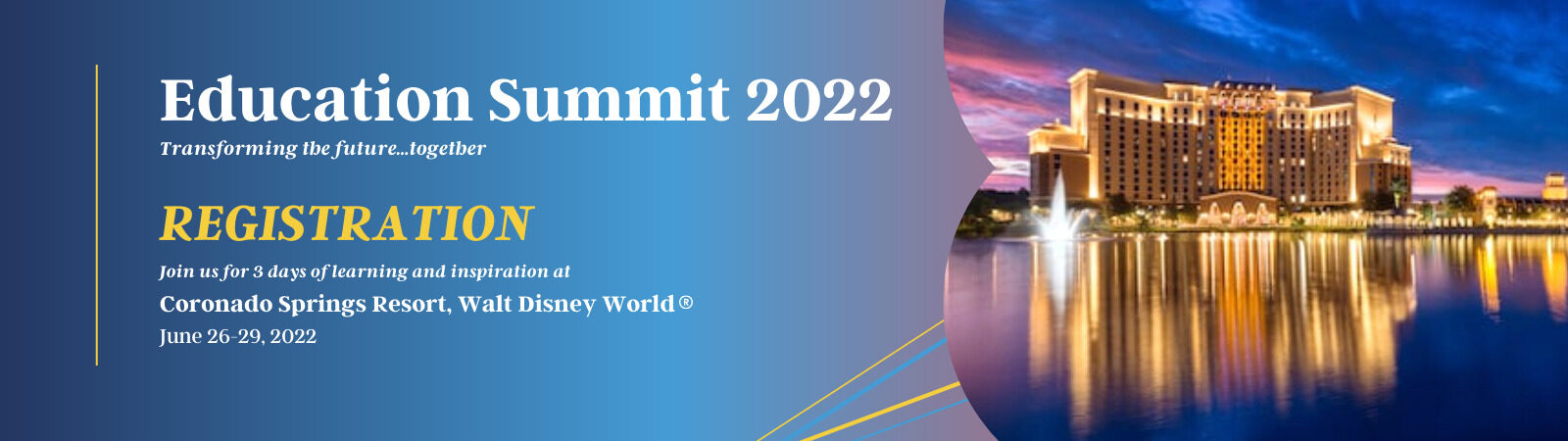 Banner featuring Coronado Springs Resort at Walt Disney World for the Pegasus Springs Education Collective Education Summit 2022